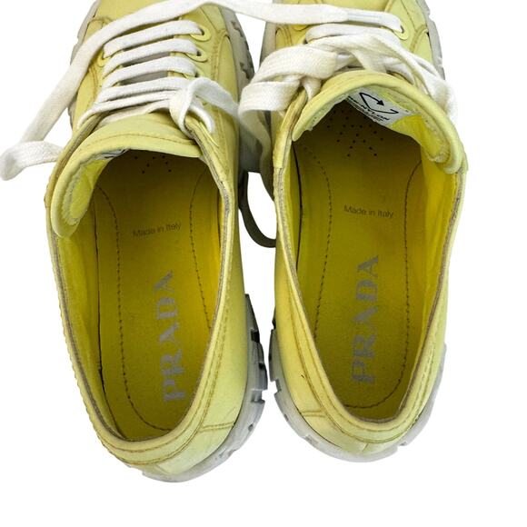 Prada Re-Nylon Double Wheel Gabardine Sneakers Platform Butter Yellow 37.5 - Picture 9 of 16